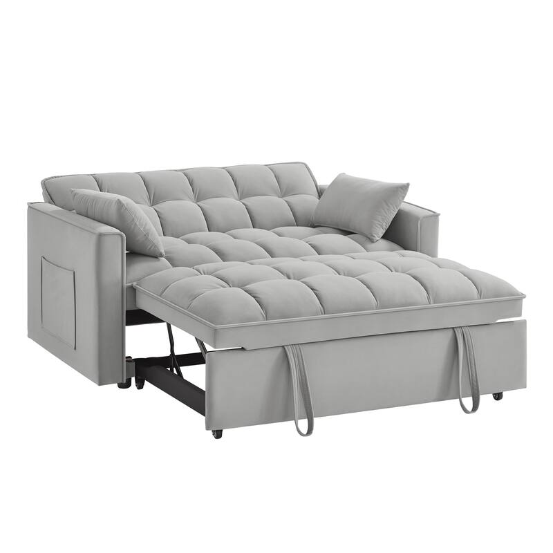 Velvet Loveseat Sofa Bed 4-in-1 with Adjustable Backrest and Storage Pockets