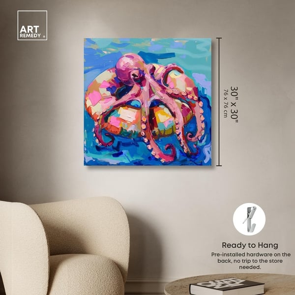 dimension image slide 5 of 6, Pool Floatie Octopus Canvas Trendy Animal Art by Art Remedy, Gallery Wrapped