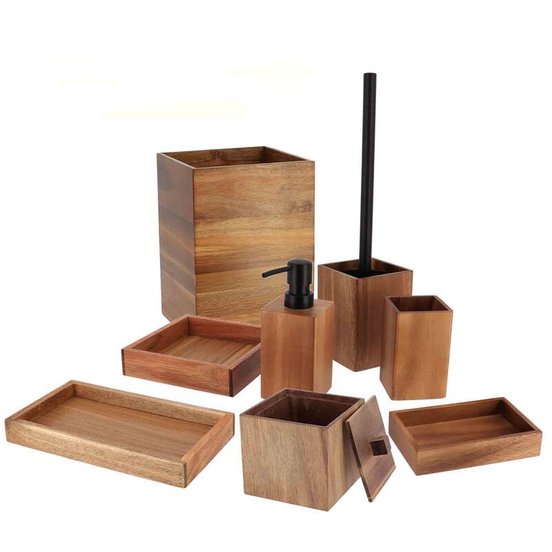 Acacia Wood Bathroom Accessory Set Collection