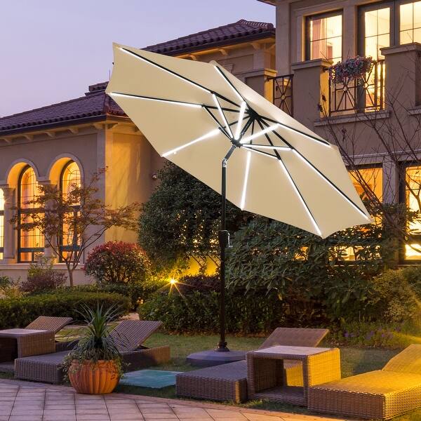 11 ft led round offset patio umbrella in red WESTLAKE 10 Ft Solar powered LED Cantilever Offset Patio Umbrella, Royal  Blue