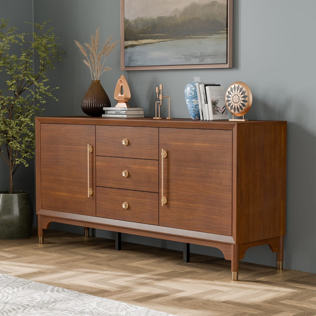 Furniture of America Forma Mid-Century Modern Walnut Solid Wood Dining Server Cabinet