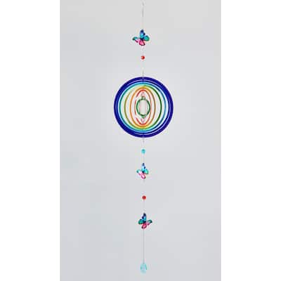 43" Metal Rainbow Hanging Wind Spinner w/ Butterflies