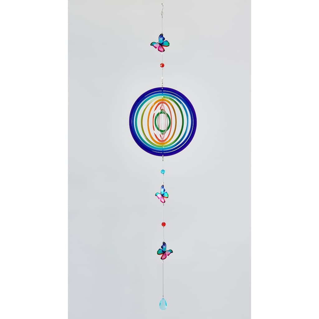 43" Metal Rainbow Hanging Wind Spinner w/ Butterflies