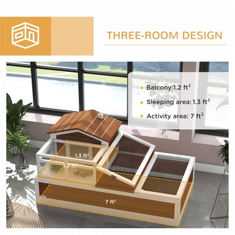 Spacious Wooden Bunny Cage with Openable Roof for Pets - 44" L x 25.5" W x 23.25" H