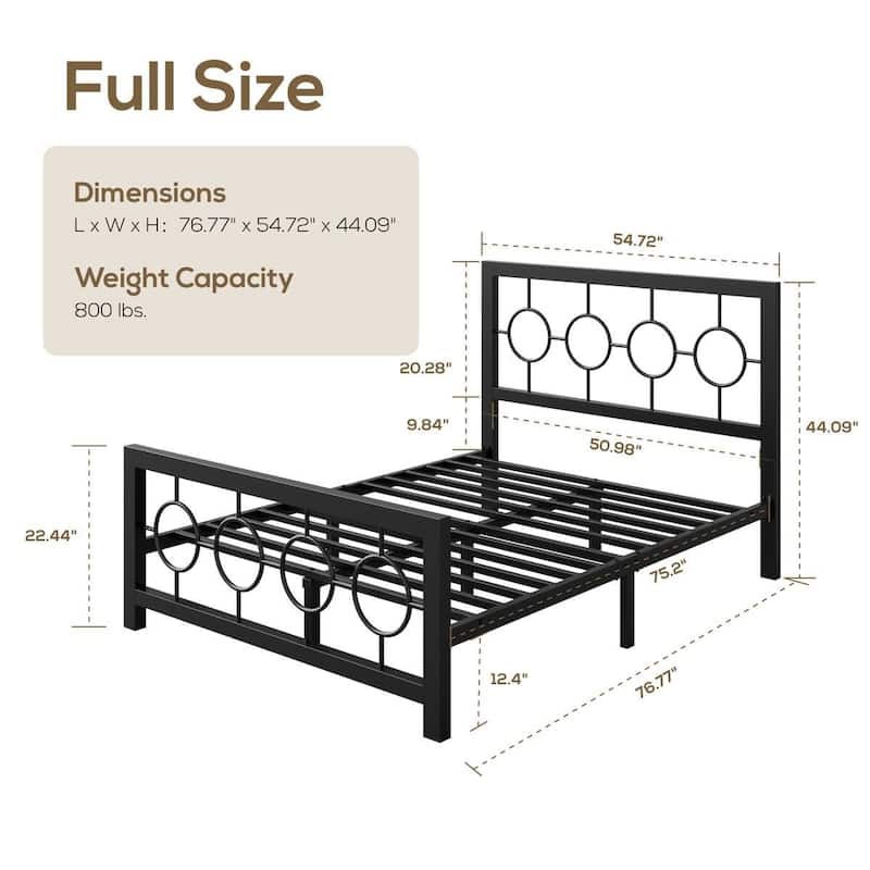 Art Deco Metal Platform Bed Frame with Openwork Headboard and Footboard Modern Iron Slat Support
