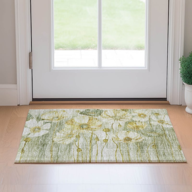 Premium Washable Super Soft Modern Floral Mayfield Rug - Sage - 1' 8" x 2' 6"