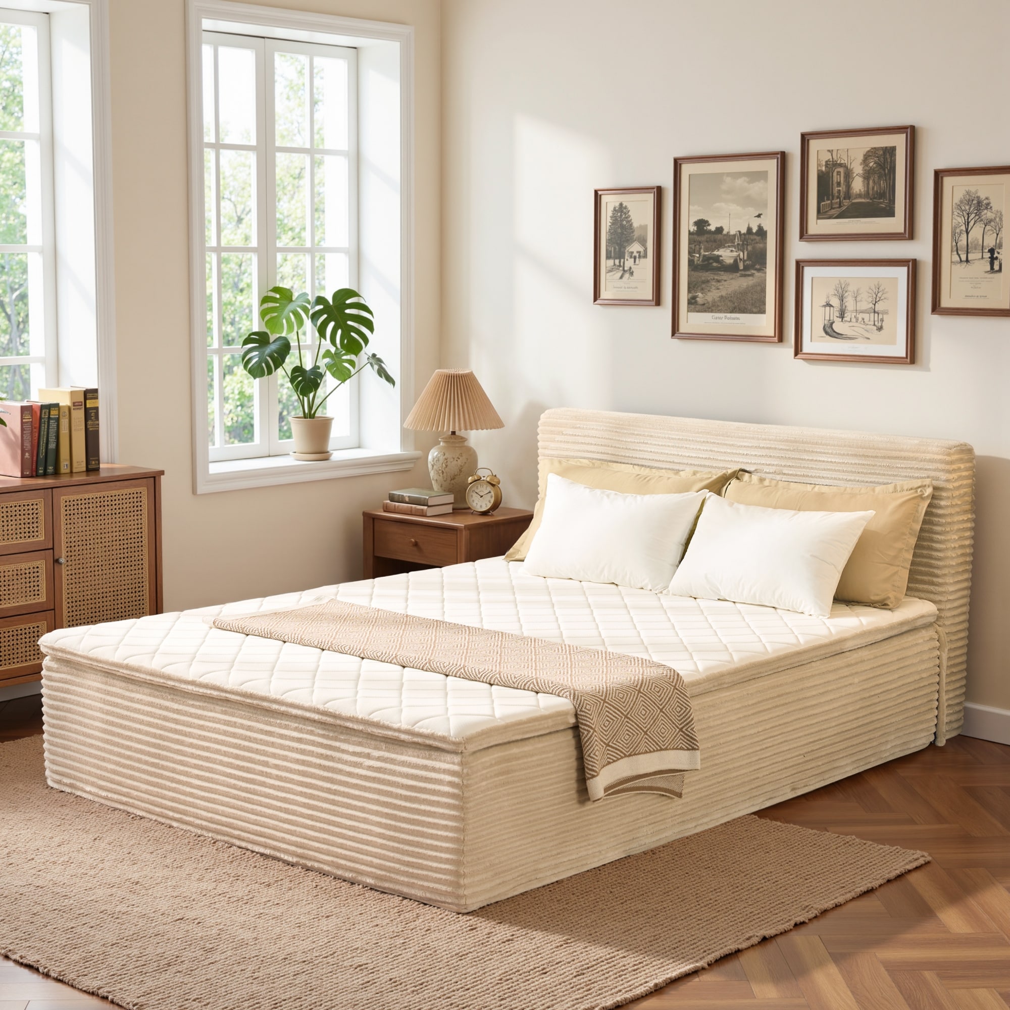 OVIOS Luxurious Long-Pile Plush Fabric Bed