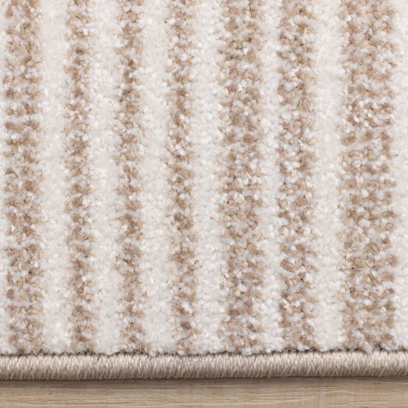 Beige Cream Diagonal Striped Design Rug