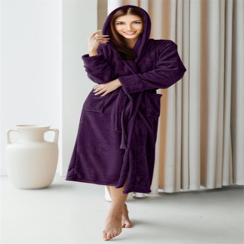 Women's Fleece Hooded Bathrobe Plush