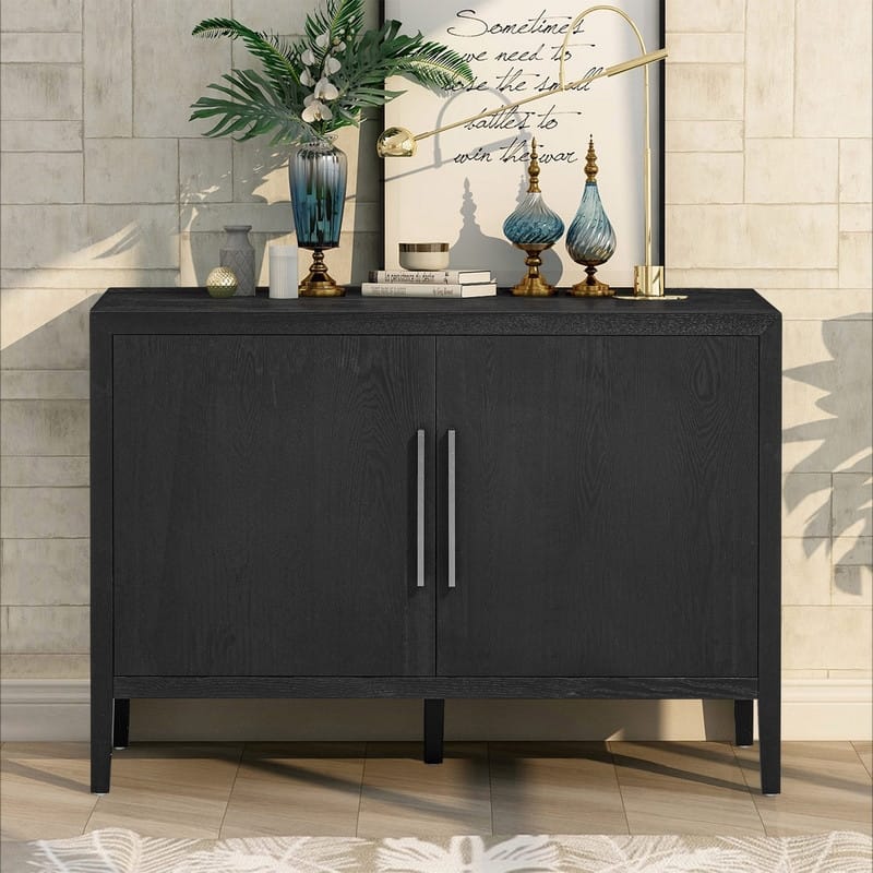 47" Vintage Style Wood Kitchen Accent Buffet Sideboard Cabinet - Black
