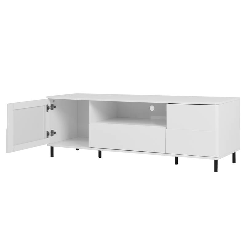High Gloss Panel Modern TV Console,TV Stand,Entertainment Center with Storage Shelves,TV Cabinet for Living Room, Bedroom