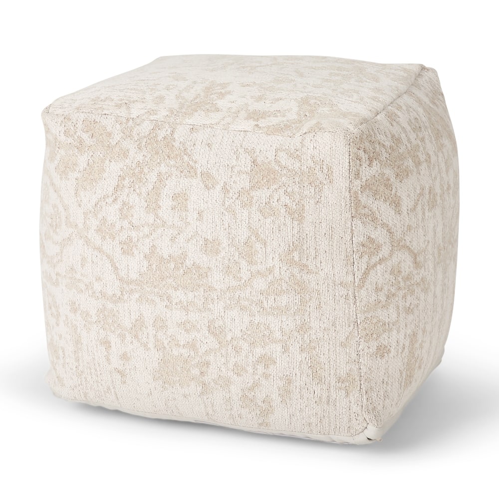 Mercana "Khloe" Small Cream Patterned Cotton Square Pouf