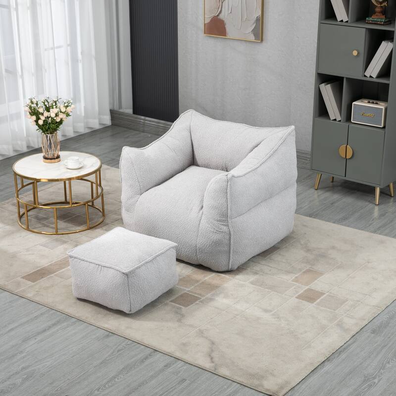 GDFStudio - COOLMORE Boucle Bean Bag Chair with Memory Foam Filling for Ultimate Comfort