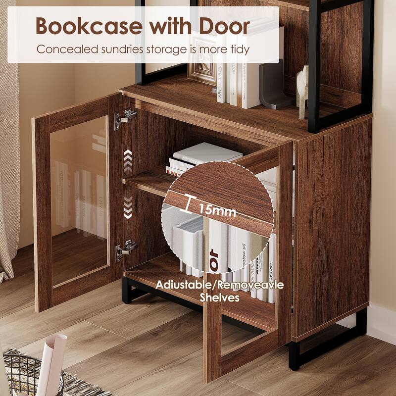 2PCS Modern 72" Sideboard with Glass Doors and Adjustable Shelves, Multifunctional Buffet for Dining Room or Kitchen