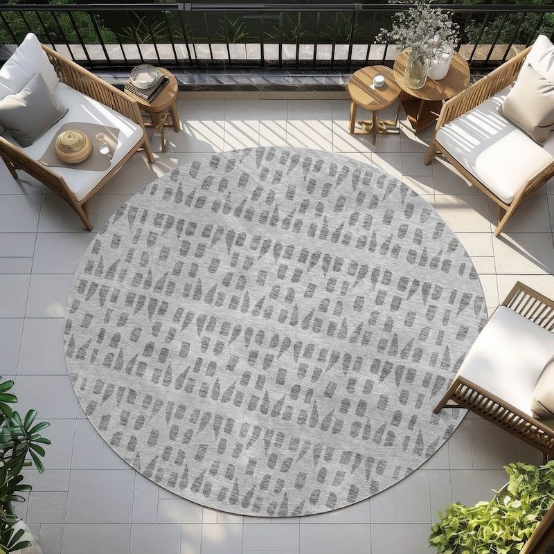 Machine Washable Indoor/ Outdoor Contemporary Imprints Chantille Rug - Gray - 8' x 8'