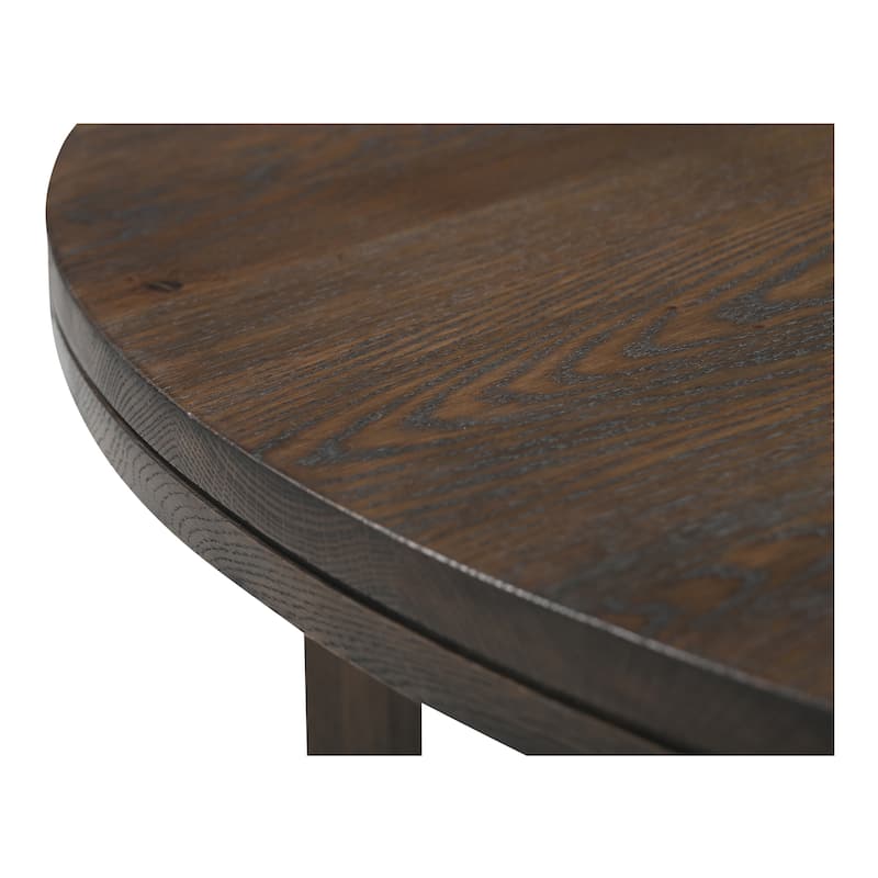NADAAL STUDIOS Arlisse Coffee Table, Round Top, Solid Oak, Dual‑Layer Top with V‑Groove Iron Crisscross Base, Dark Brown