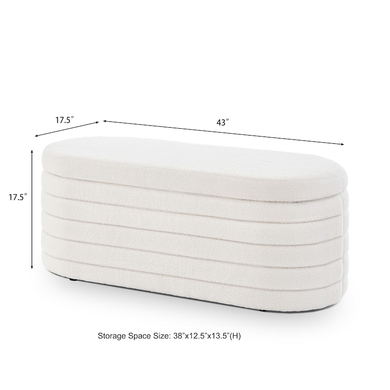 Teddy Fabric Upholstered Oval Storage Ottoman Bench, No assembly required