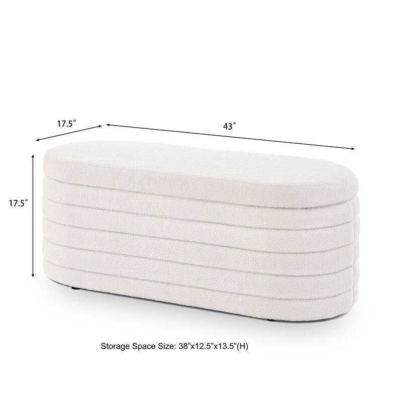 Upholstered Boucle Teddy Fabric Storage Bench with Safety Hinge- 43 "L x 17.5"W x 17.5 "H