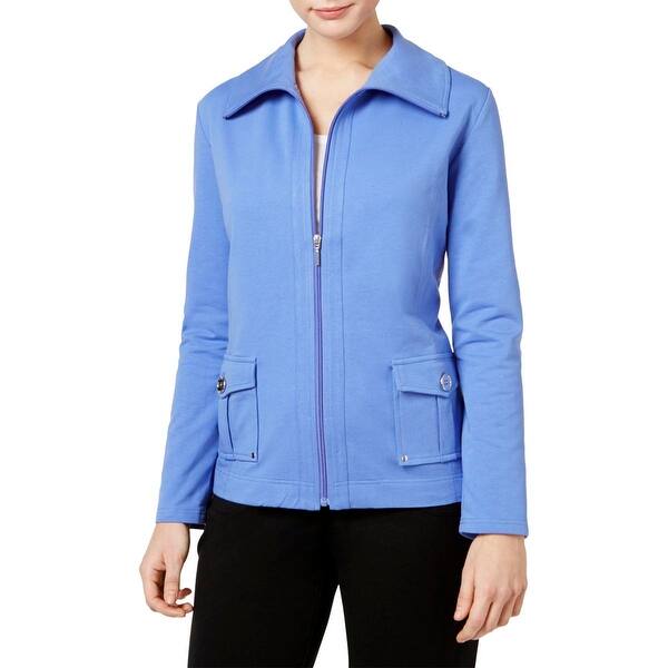 Shop Karen Scott Sports Womens Petites Jacket Casual Zip Up Pl