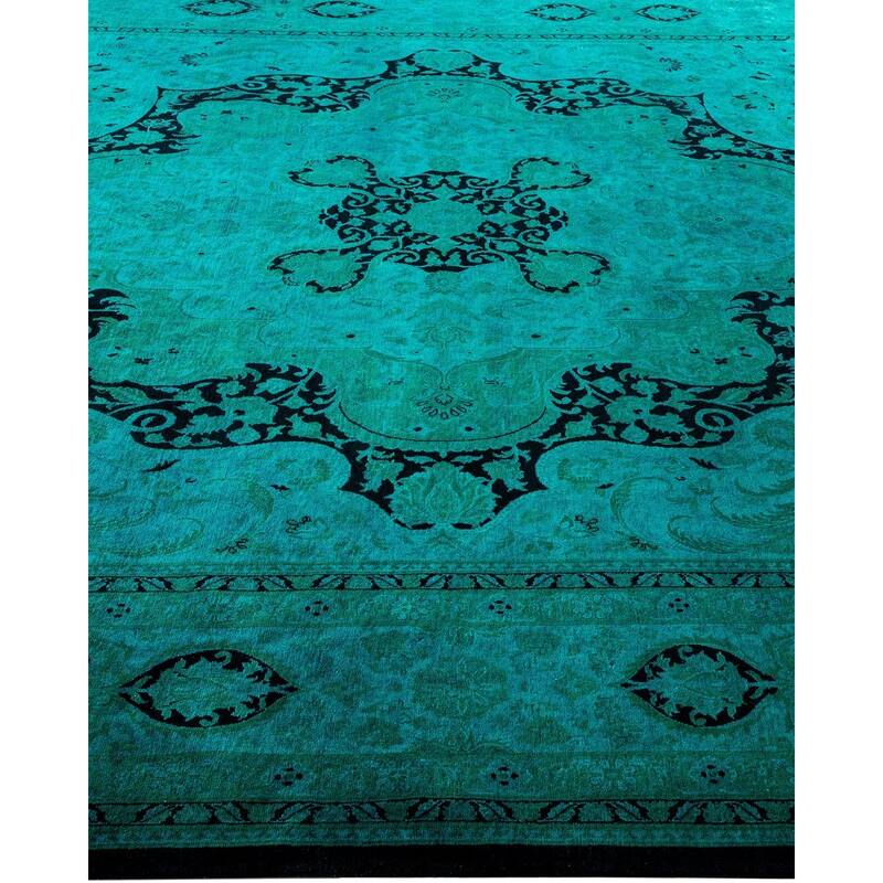 Overton Hand Knotted Wool Vintage Inspired Modern Contemporary Overdyed Blue Area Rug - 8' 1" x 10' 4"
