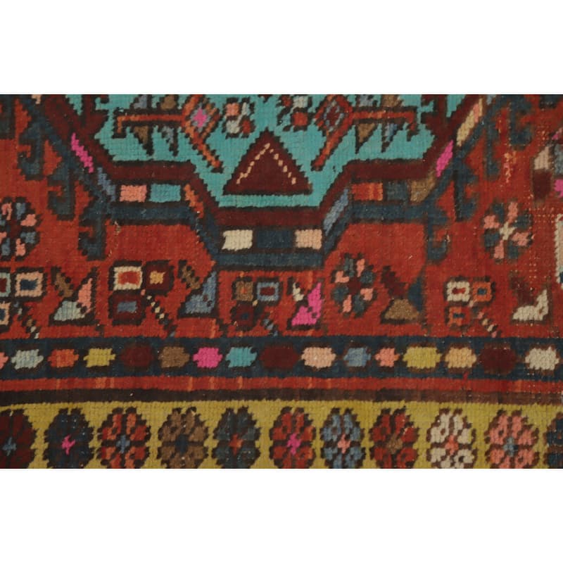Hand Knotted Oriental 100% Wool Carpet Traditional Geometric Oranges & Rust Ardebil Runner Rug - 10' 11'' X 2' 11''
