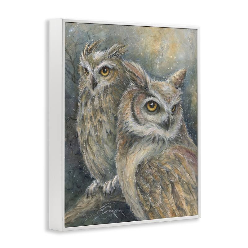 Stupell Neutral Feathered Owl Pair Framed Giclee Art Design By Jody Bergsma