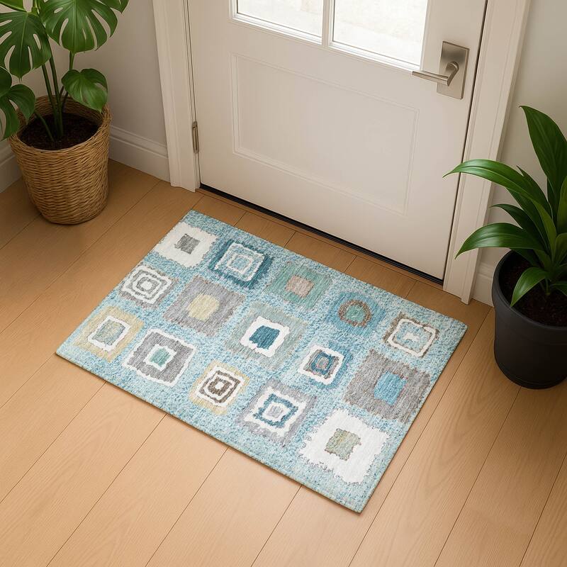 Premium Washable Super Soft Global Diamonds Mayfield Rug - Teal - 1'8" x 2'6"
