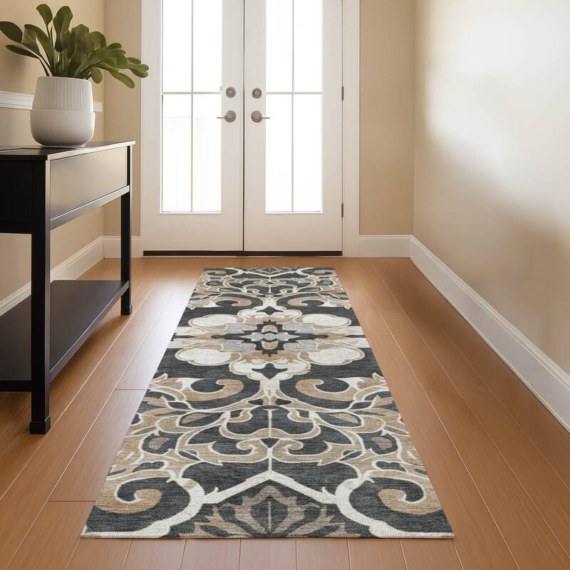 Premium Washable Super Soft Raj Traditional Mayfield Rug - Charcoal - 2'3" x 7'6"
