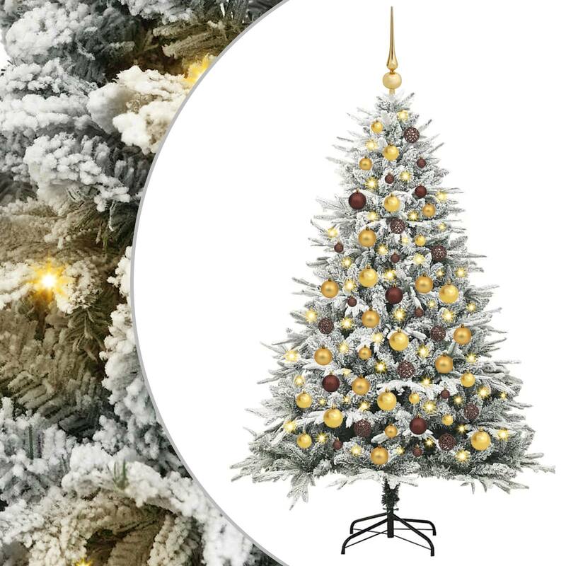 vidaXL Artificial Christmas Tree LED&Ball Set&Flocked Snow Decoration PVC&PE