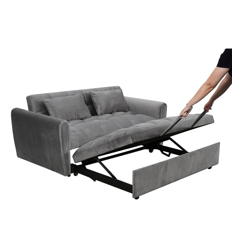 64.9" 3-in-1 Convertible Velvet Double Futon Sofa Bed with 2 Pillows