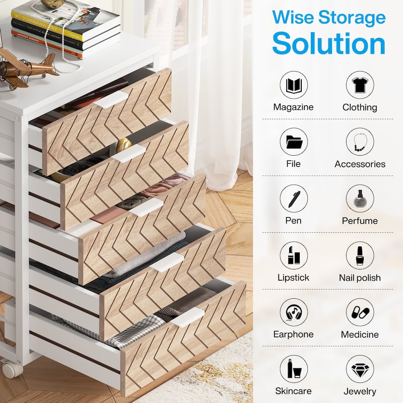 5-Drawer Chest & Wood 7 Drawer Storage Dresser Cabinet