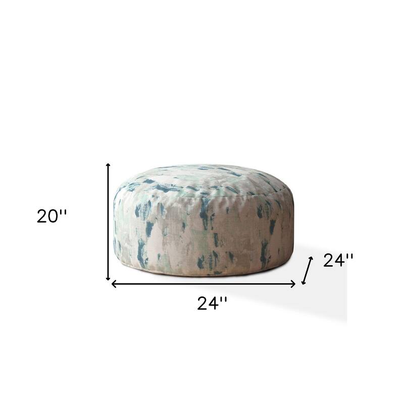 HomeRoots 24" Blue and White Canvas Round Abstract Pouf Ottoman