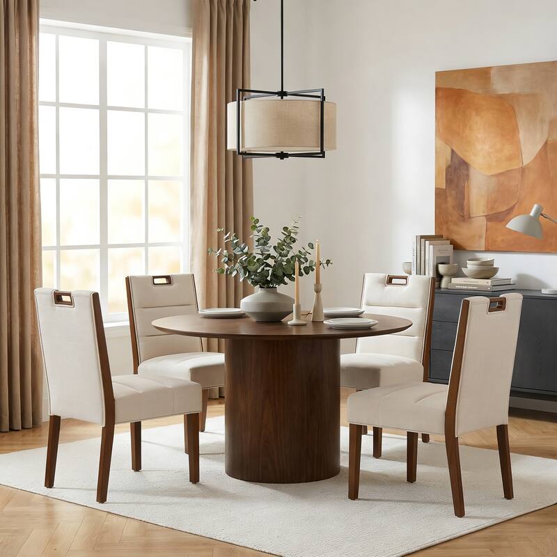 Christopher Knight Home - Modern Wooden Upholstered Dining Chair Set - Set of 4 - Beige+Walnut