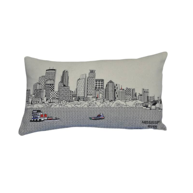 HomeRoots 25" White Minneapolis Daylight Skyline Lumbar Decorative Pillow