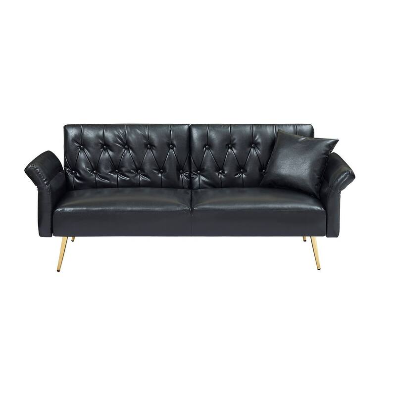 Futon Sofa Bed, Faux leather Foldable Couch Convertible Loveseat Sleeper Daybed with Adjustable Armrests for Small Space