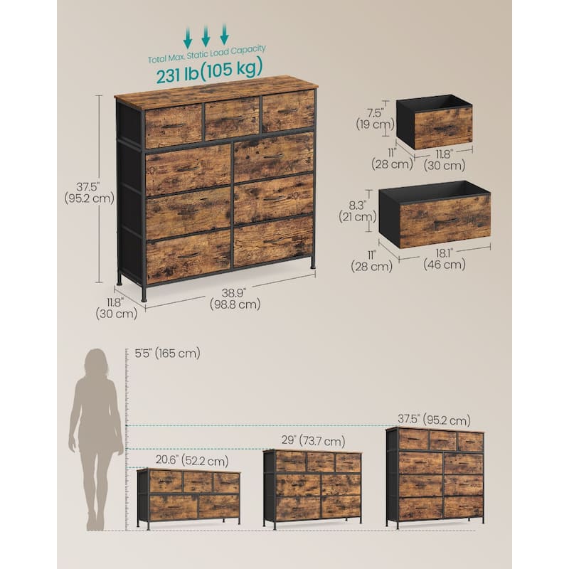 Drawer Fabric Dresser with Steel Frame & Wood Top Modern Storage Chest for Bedroom Closet or Living Room