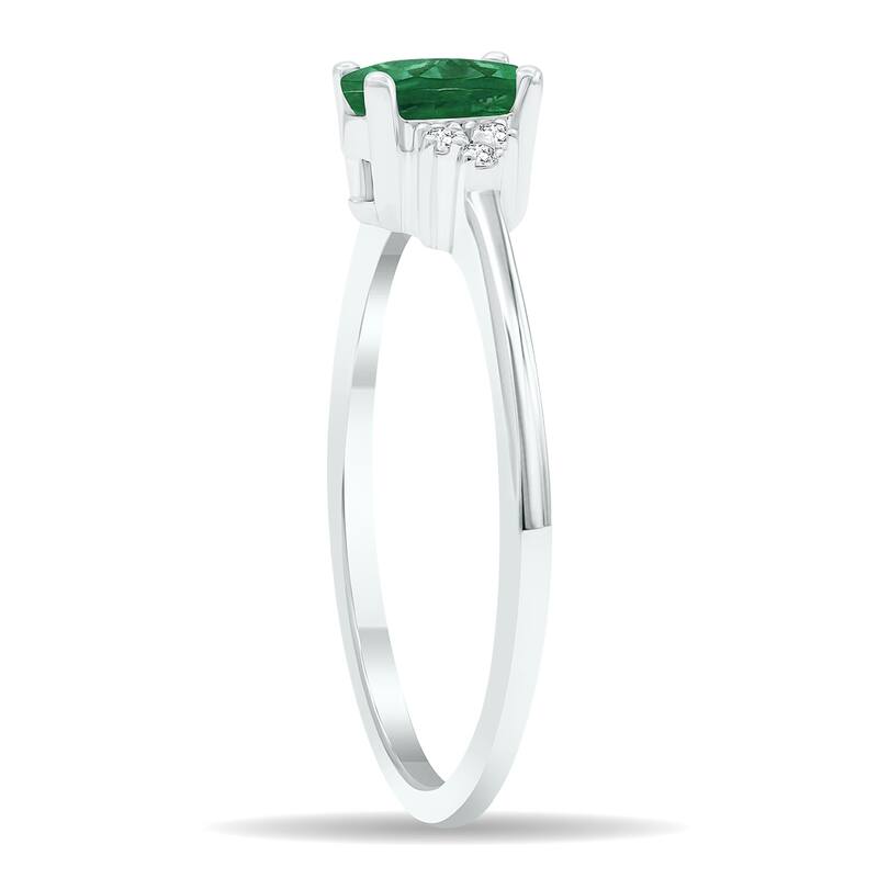 Women's Emerald and Diamond Half Moon Ring in 10K White Gold