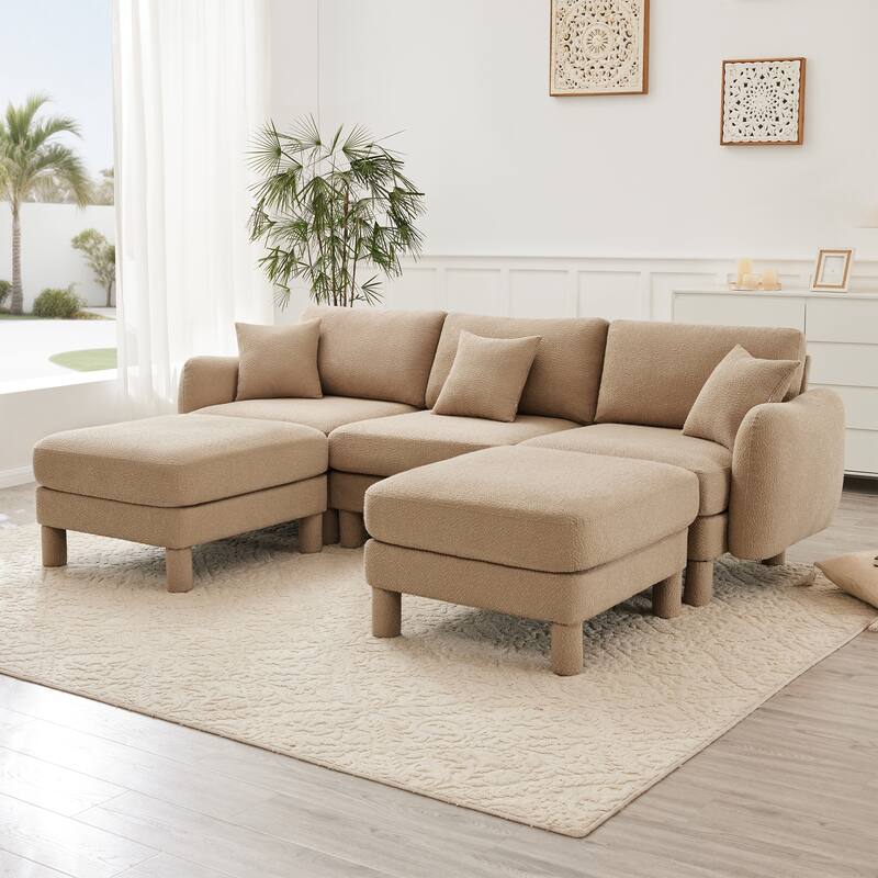 109.4" 3-Seater Modern Upholstered Sofa Couch, Deep-Seat Sectional Sofa with Shell-Shaped Armrests, Leisure Sofa for Living Room