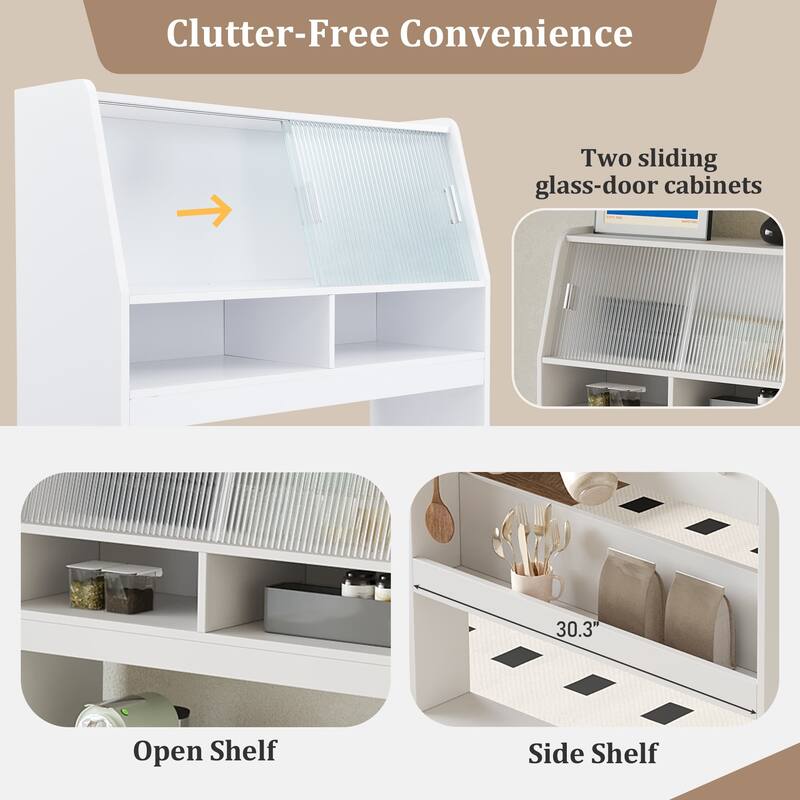2-in-1 Buffet Hutch Storage Cupboard with Foldable Dining Table