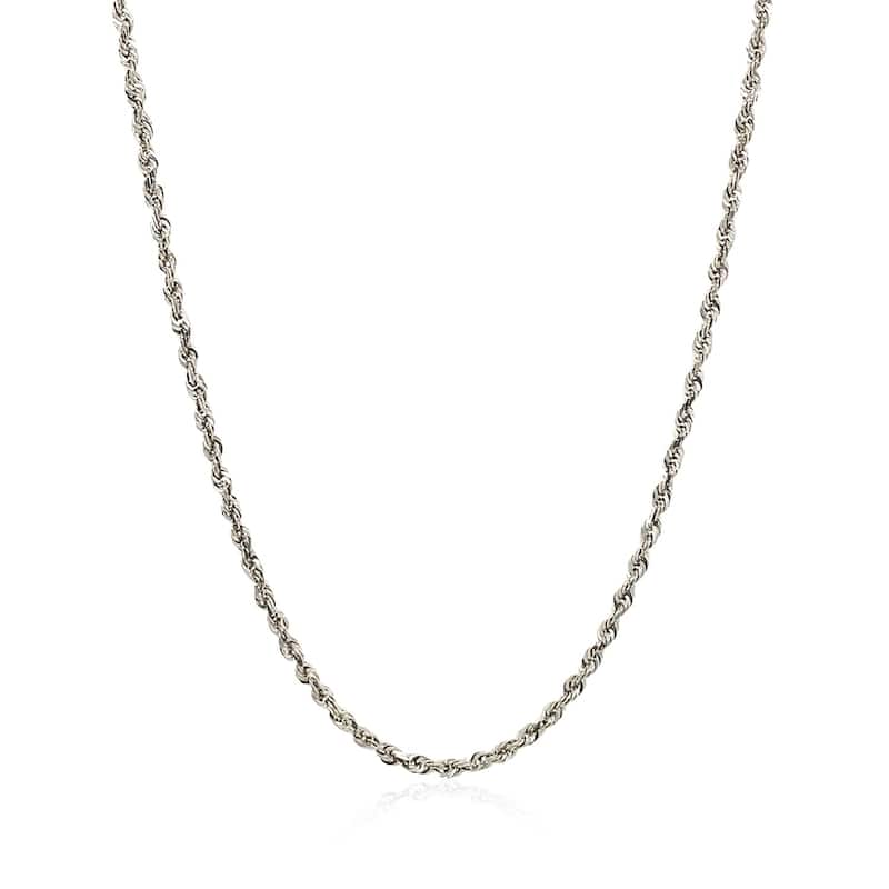 MayaMila 2.0mm 14k White Gold Solid Diamond Cut Rope Chain
