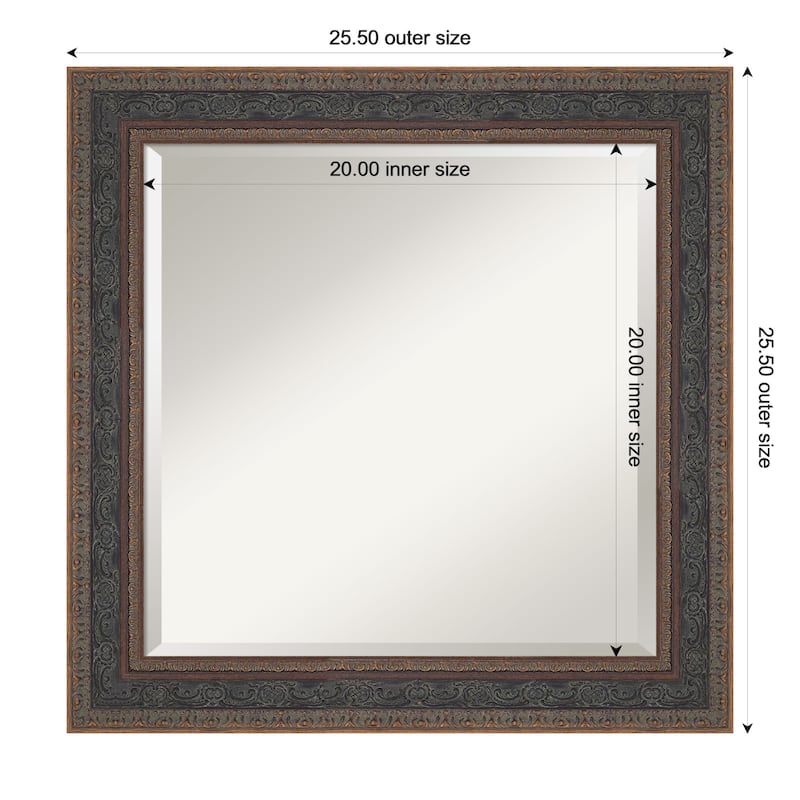 Attic Aged Beveled Wood Framed Bathroom Vanity Wall Mirror - 26 x 26 in - Attic Aged Bronze
