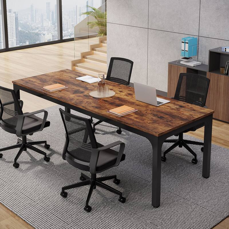 Modern Office 13FT Conference Table Set of 6, Large Rectangle Meeting Table, 78.74-Inch Long Business Seminar Table