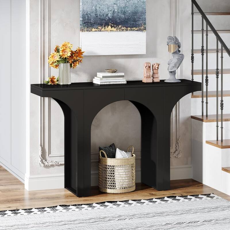 Black Console Table, 47 Inches Wood Sofa Table