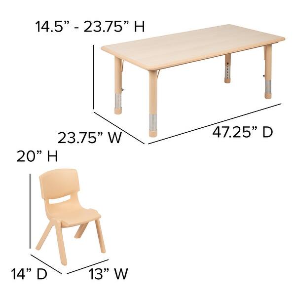 dimension image slide 2 of 4, 23.625"W x 47.25"L Rectangle Plastic Activity Table Set with 6 Chairs