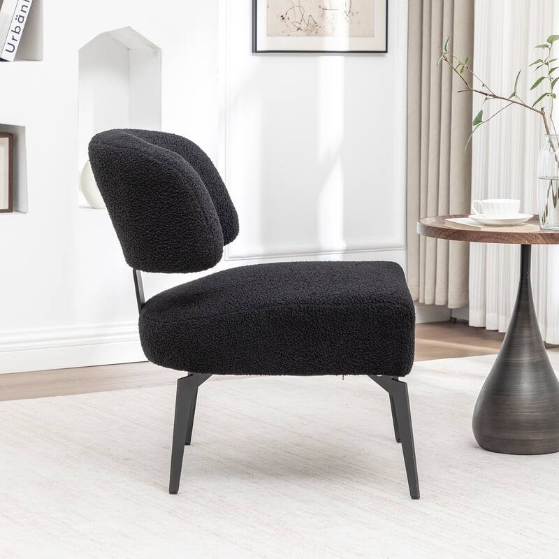 SEYNAR Modern Armless Faux Sherpa Accent Chair with Metal Legs