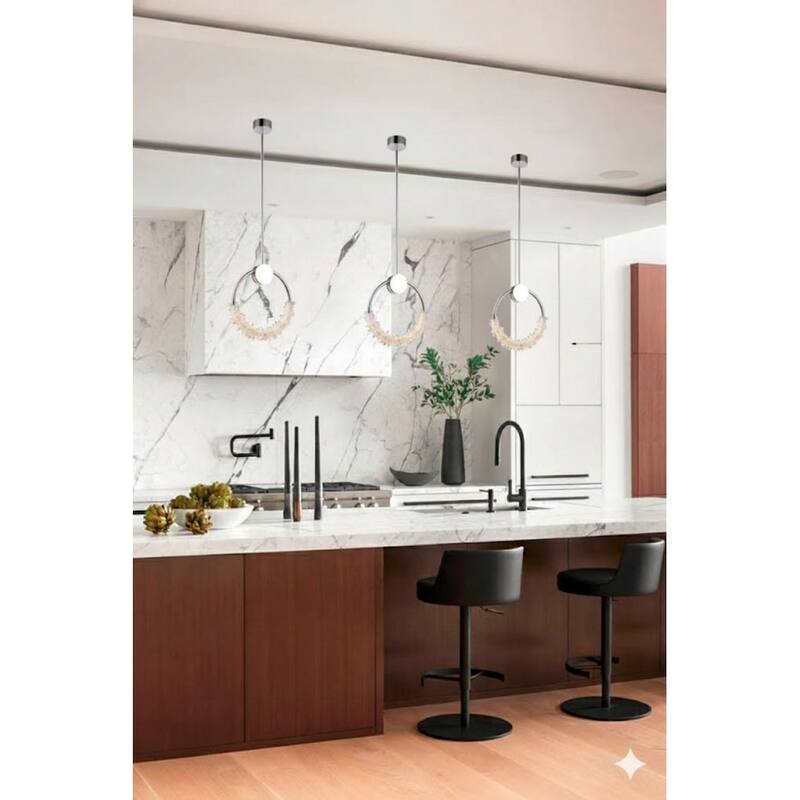 LED Chrome Hoop Pendant With Crystal Accents