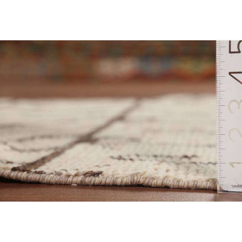 Ivory Moroccan Runner Rug Handmade Wool Carpet - 3'10"x 12'7"