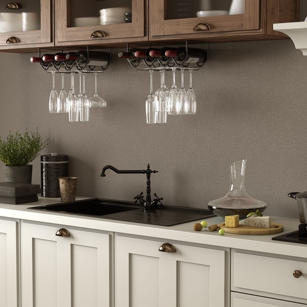 Wallniture Piccola Under Cabinet Wine Bottle Holder and Stemware