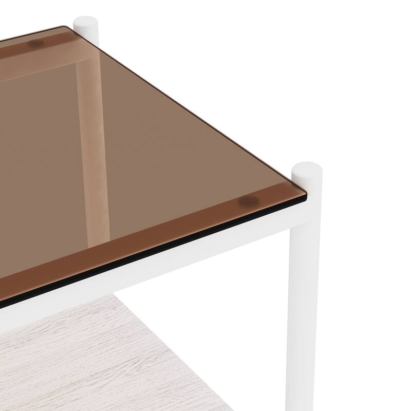 Set of, 2 Rectangle End Table, Tempered Glass Tabletop with MDF layer, Modern Table for Living Room