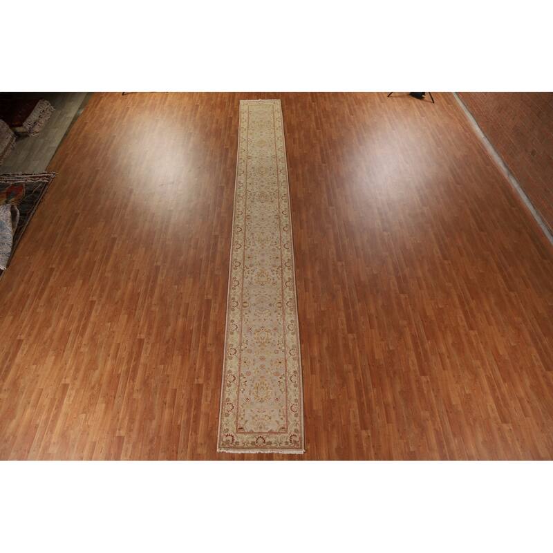 Hand Knotted Oriental 100% Wool Carpet Traditional Floral Greys & Charcoal Chobi-Peshawar Runner Rug - 20' 5'' X 2' 7''